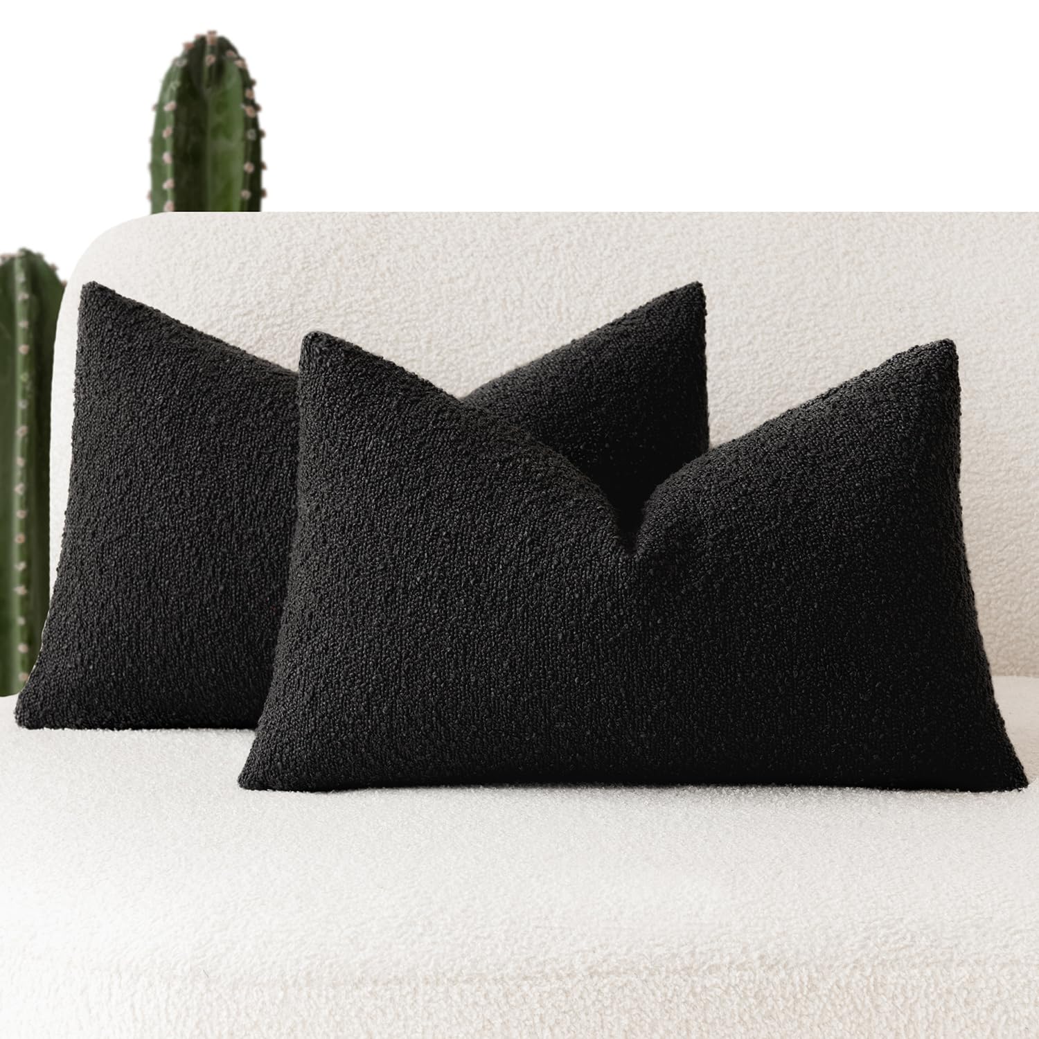 Foindtower Set Of 2, Decorative Textured Boucle Throw Pillow Covers Accent Solid Lumbar Pillow Cases Cozy Couch Cushion Case For