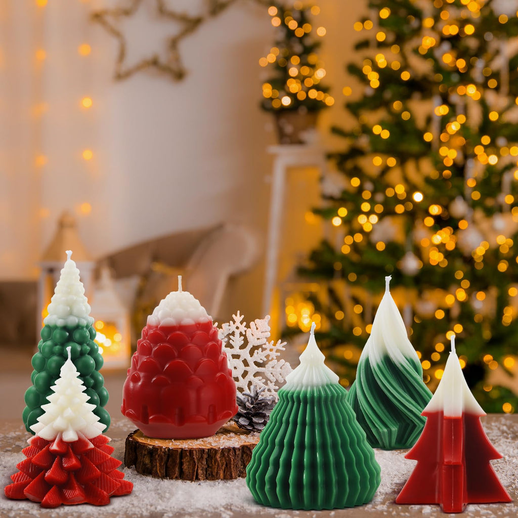 Mtlee 6 Pieces Christmas Soy Candles Scented Candles Winter Christmas Tree Cone Candles Home Decor Pinecone Candle Handmade Wax 