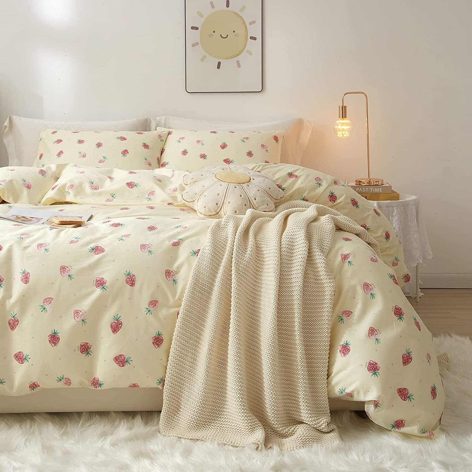 Lifetb Cute Strawberry Duvet Cover Twin Xl Soft Cotton Kawaii Strawberry Bedding Sets Kids Girls Bedroom Decor Fresh Small Straw