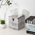 Distressed Farmhouse Square Solid Wood Tissue Box Cover With Slide-Out Bottom Panel Honey Brown Tissue Box Holder For Bathroom L
