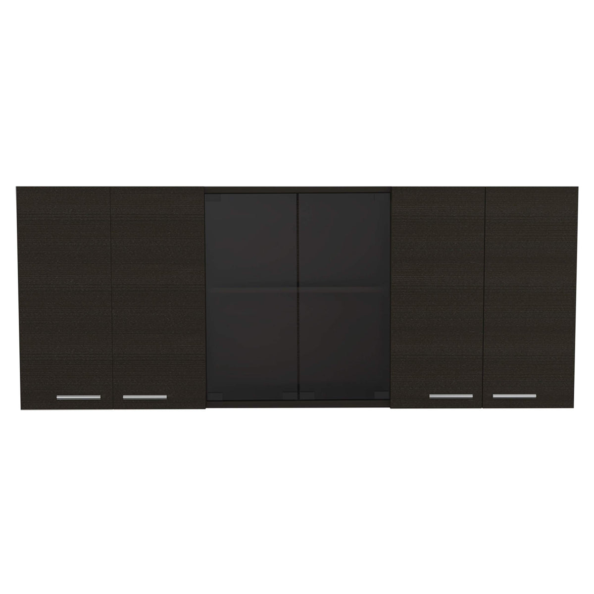 Depot E-Shop Oceana 150 Wall Cabinet With Four Doors, Two Internal Shelves, Internal Plate And Glass Organizer, Two Storage Shelves With Two Glass Doors, 24&Quot; H, Black, Kitchen