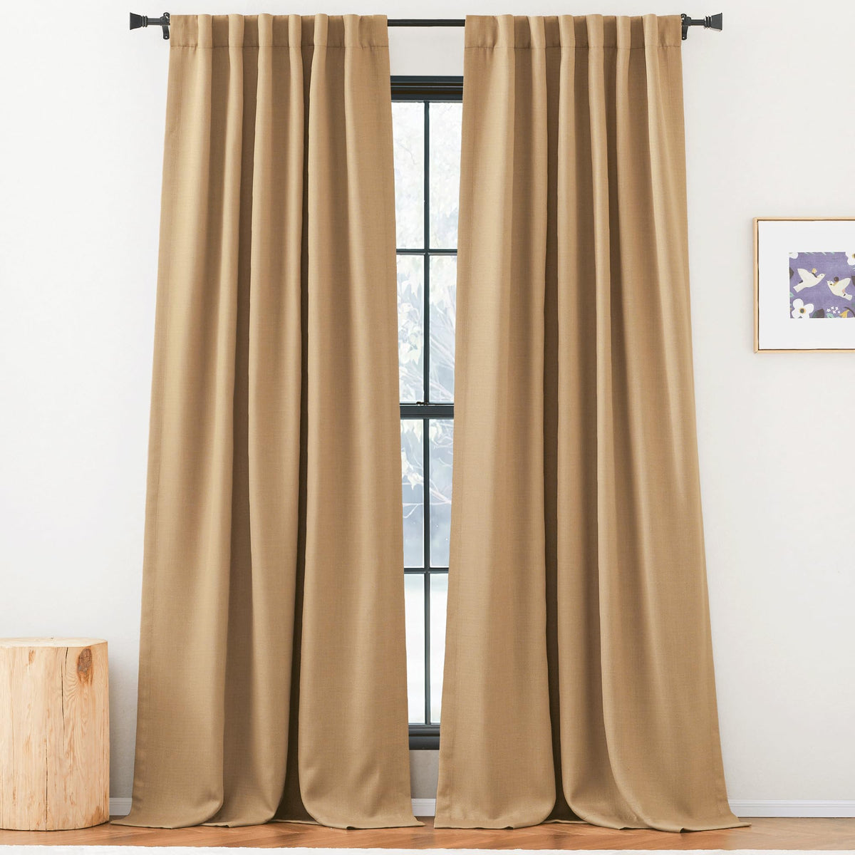 NICETOWN Caramel Thick Faux Linen Thermal Insulated Room Darkening Curtains, 52W x 96L, 2 Panels, Pinch Pleated, Ideal for Bedroom/Living Room