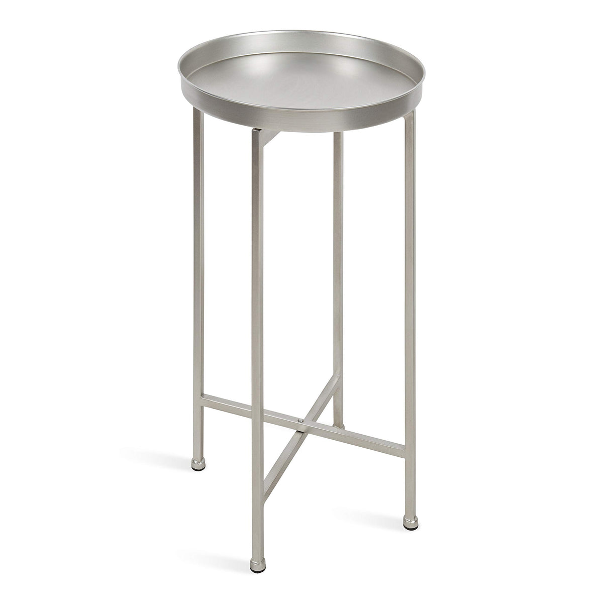 Kate and Laurel Celia Round Metal Foldable Accent Table with Tray Top, 14 x 14 x 25.75, Silver