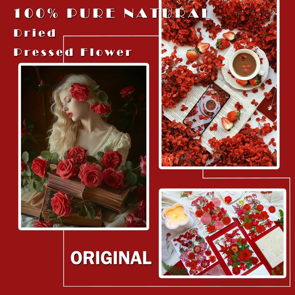 Mikiya 88Pcs Red Dried Pressed Flowers For Resin Molds, Assorted Real Natural Bulk Dry Floral Leaves For Diy Art Crafts, Epoxy J