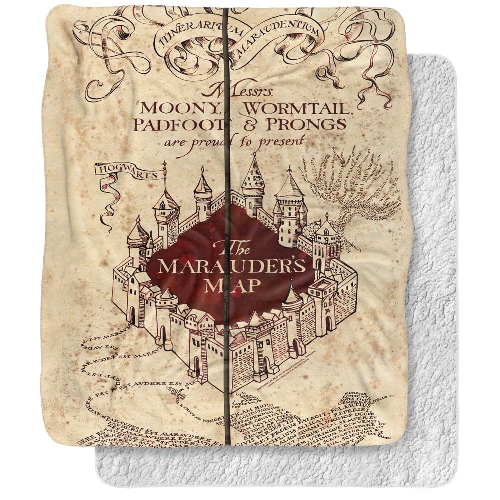 Harry Potter Blanket, 50'X60', Marauder'S Map Silky Touch Sherpa Back Super Soft Throw Blanket