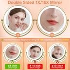 Benbilry 9    Wall Mounted Lighted Makeup Vanity Mirror With 3 Color Dimmable Lights, Super Large 1X/10X Magnifying Double Sided