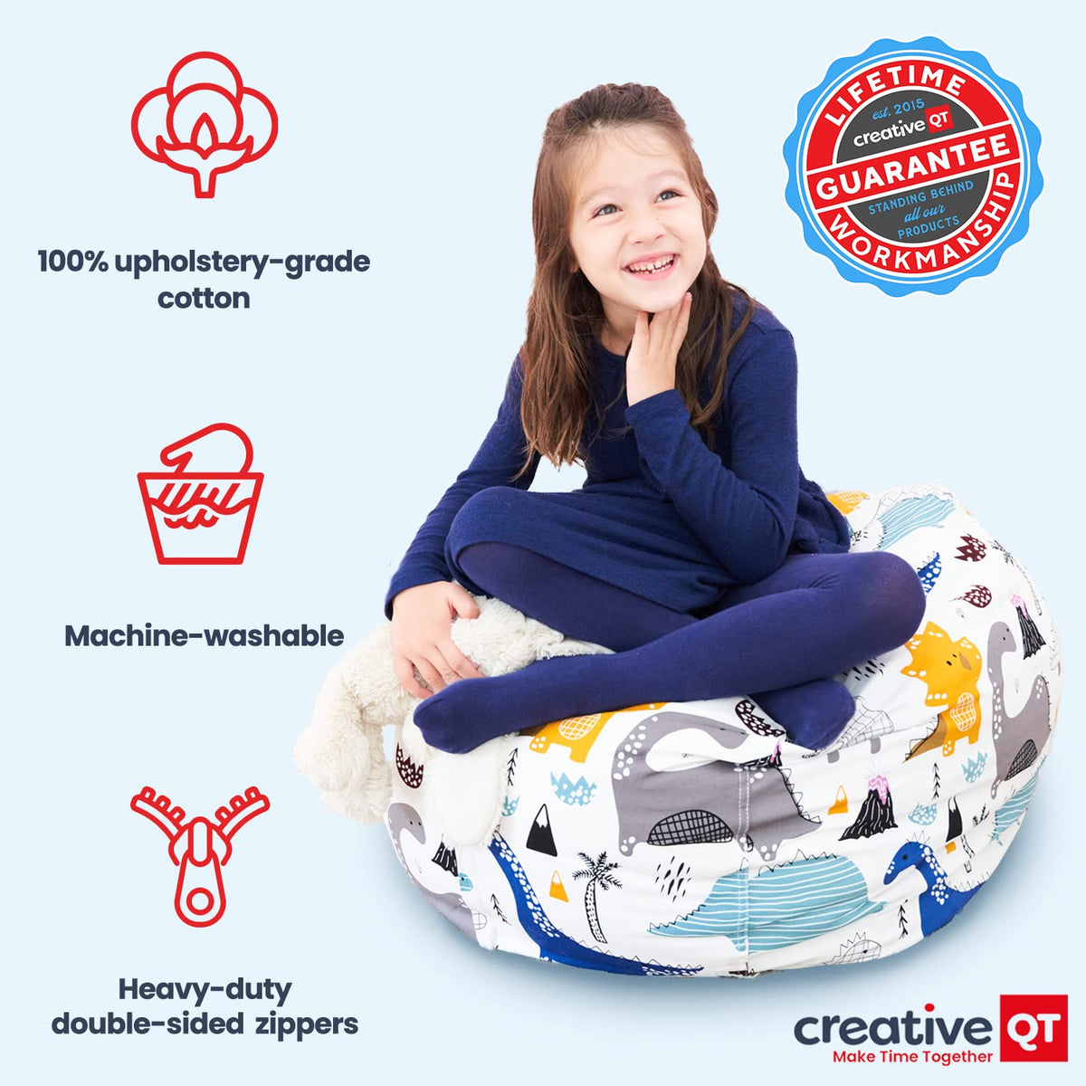 Creative Qt Stuff ’N Sit Large 33’’ Bean Bag Storage Cover For Stuffed Animals & Toys - Purple Unicorn Print - Toddler & Kids’ Rooms Organizer - Beanbag Makes Great Plush Toy Hammock Alternative