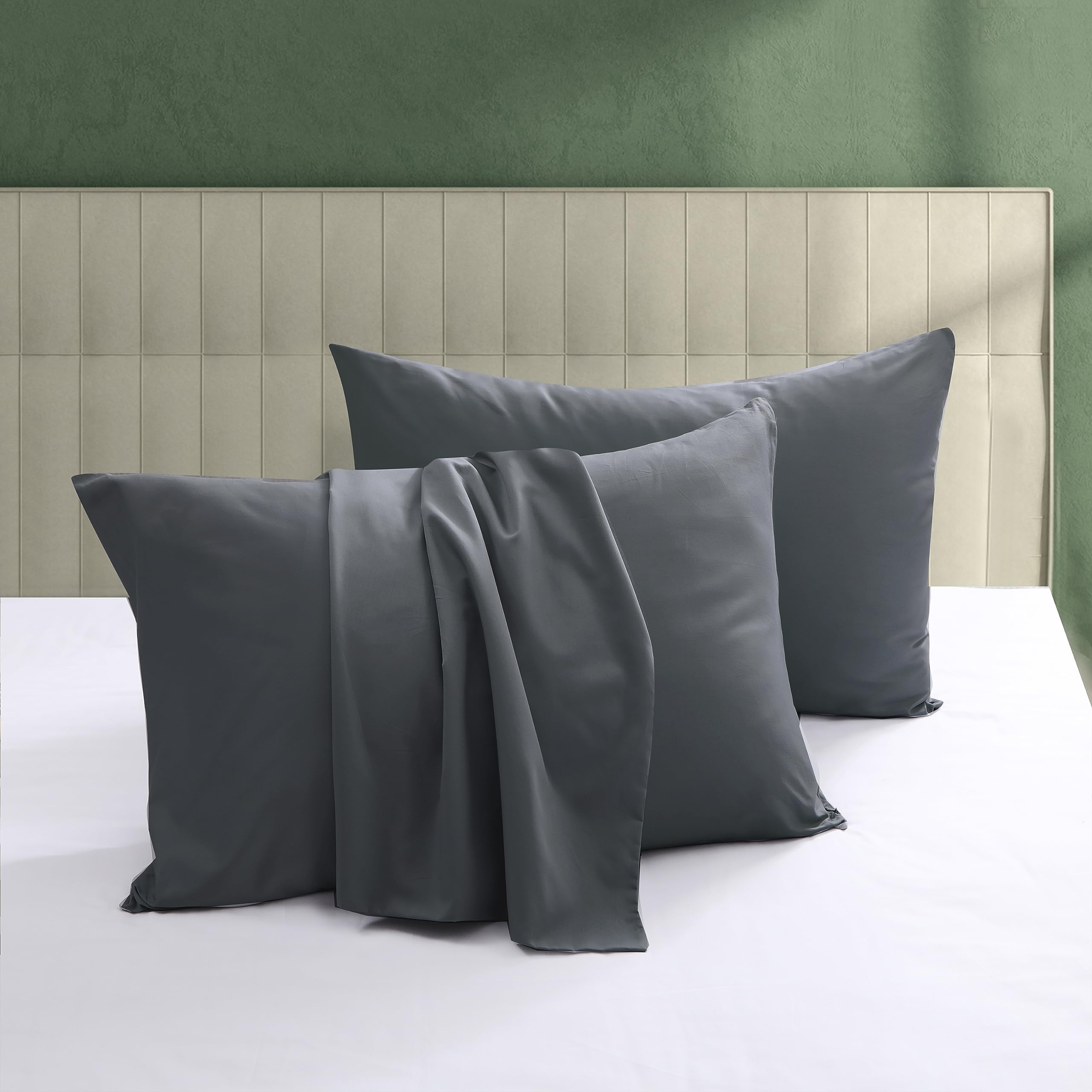 100% Egyptian Cotton Pillow Protectors Set Of 4, 600 Thread Count Standard Size Bed Pillow Cases With Zipper,Sateen Weave Coolin