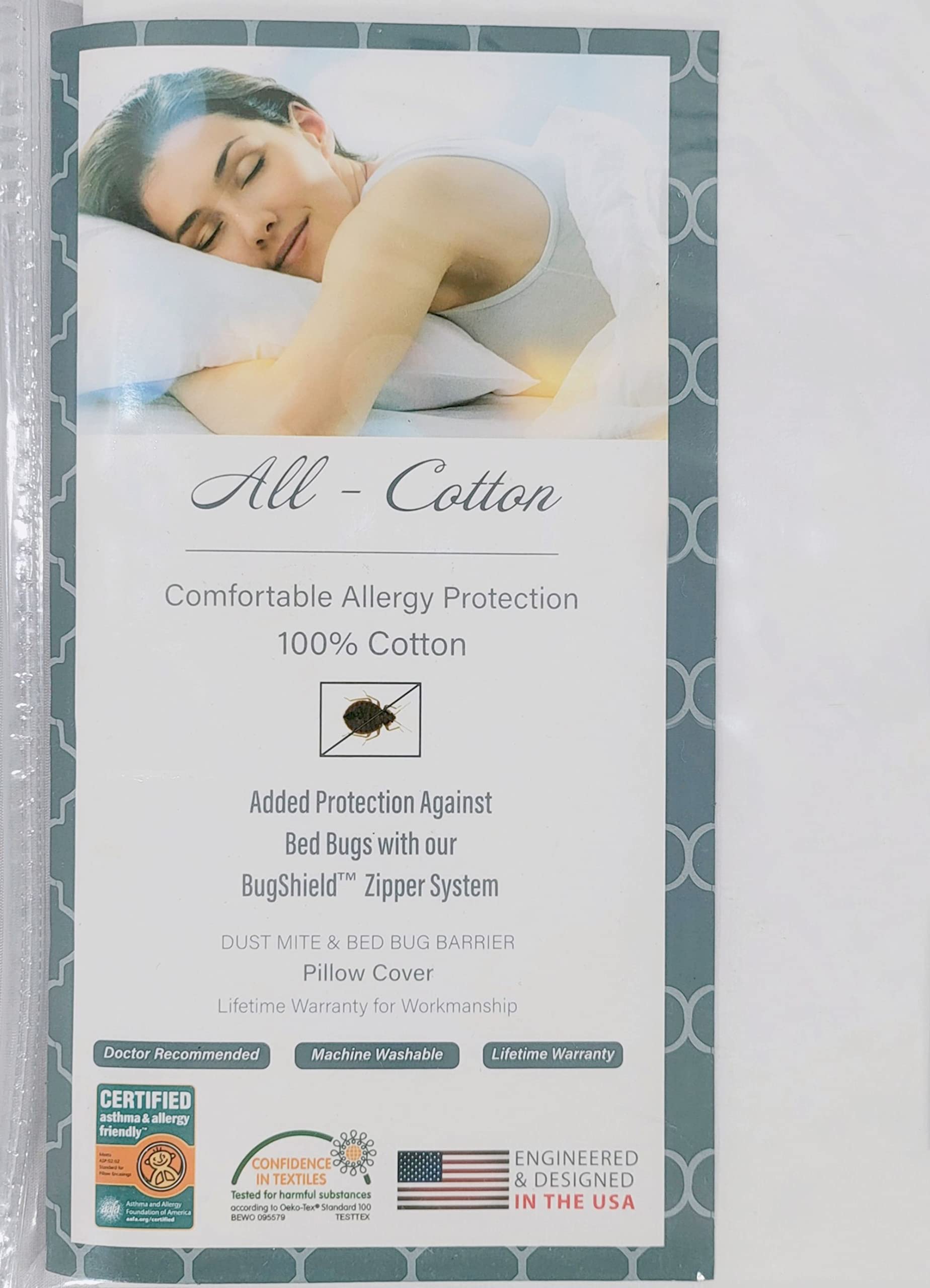 National Allergy Premium 100% Cotton Zippered Boudoir Pillow Protector - 12 X 16 - White - 300 Thread Count - Hypoallergenic Bed