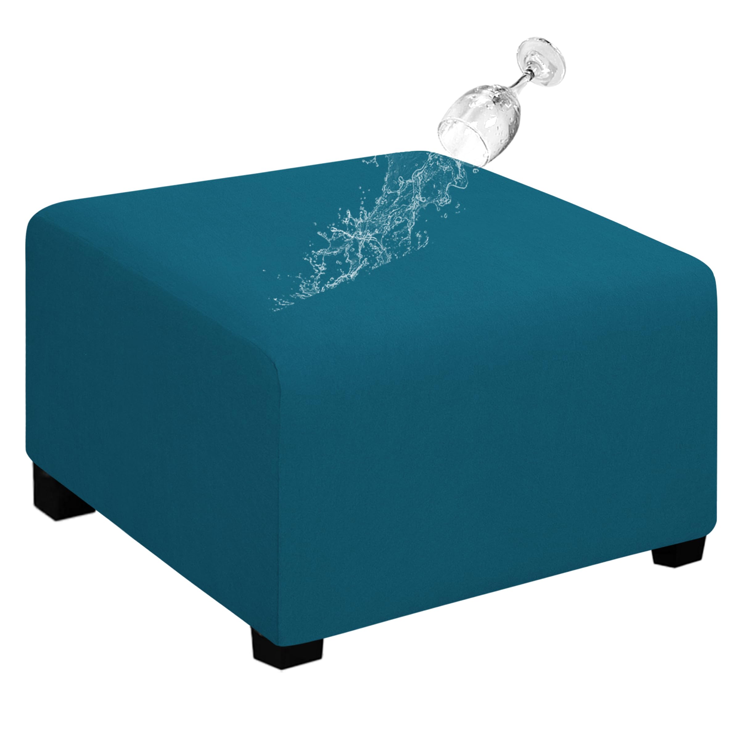 Easy-Going 100% Dual Waterproof Stretch Ottoman Cover 40x40x15inch Square Folding Storage Stool Furniture Protector Soft Slipcov