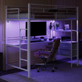 VINGLI Twin Loft Bed with 15 Inches Safety Guardrail/L-Shaped Desk/Flat Rungs, LED Single High Sleeper with 2 Charging Stations/