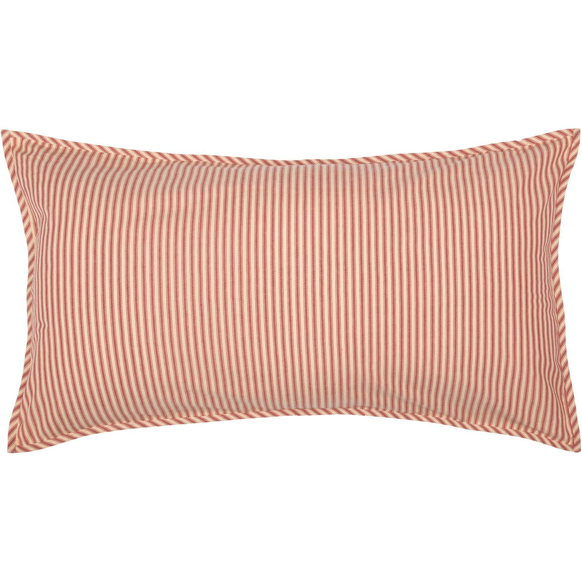 Vhc Brands Sawyer Mill Large Pillow Sham Cover Farmhouse Country Stripe Decorative Cotton King Size 21X37 Bedding Accessory, Red