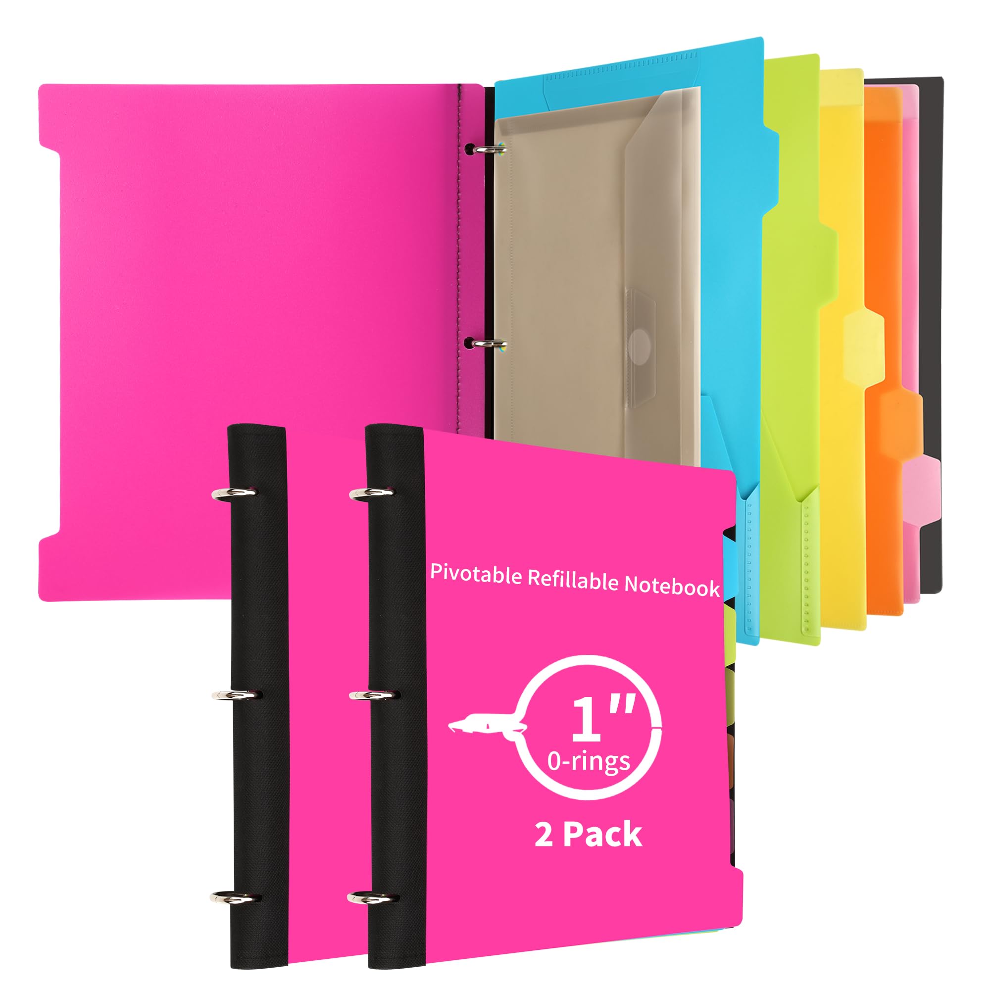 Tashkummy 2 Pcs Pivotable Refillable Notebook, 3 Ring Binder Notebooks 1 Inch, Notebook With Dividers And Pockets, Folder Notebo