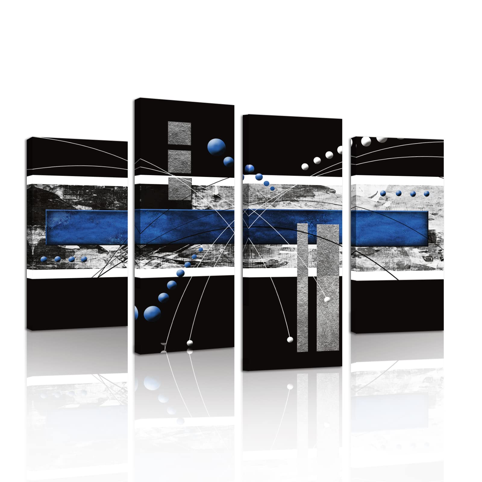YPY Large Black Blue Canvas Wall Art - 4 Panels Modern Abstract Picture Set for Home Decoration - Contemporary Painting Artwork 