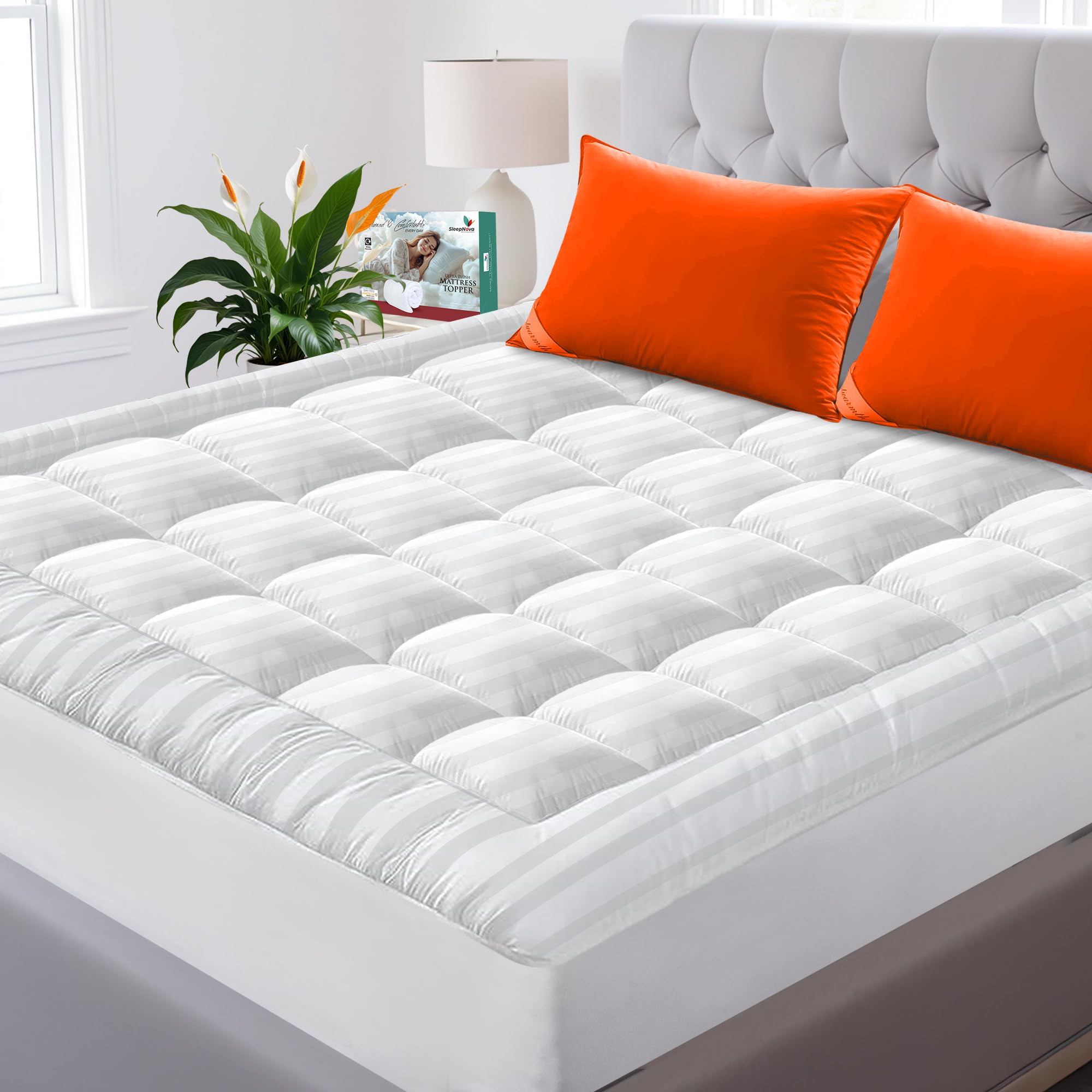 100% Cotton Top Twin Mattress Topper, Breathable & Cooling Mattress Topper Twin, Elastic Fitted Twin Mattress Cover With 8   -21