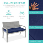 Best Choice Products Outdoor Bench 2-Person Wicker Garden Patio Benches Seating Furniture For Backyard, Porch W/Seat Cushion, 700Lb Capacity - Gray/Navy