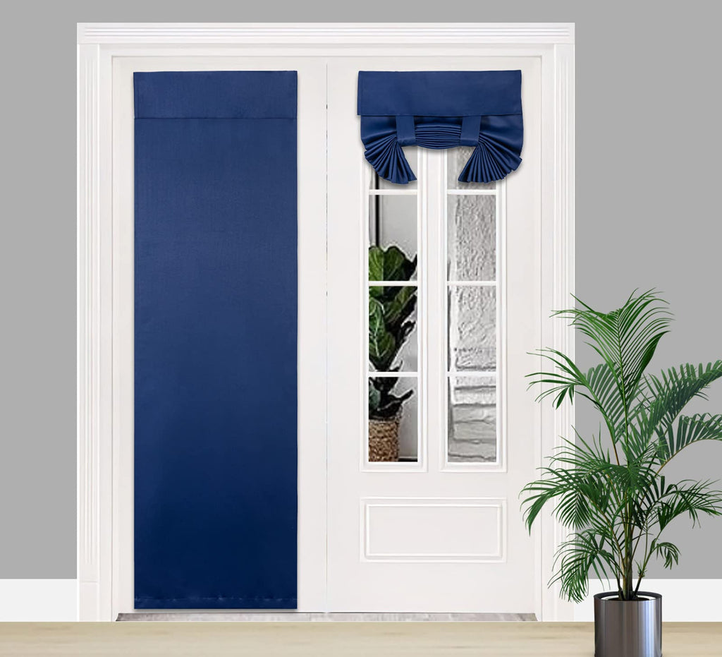 Pi Blackout French Door Curtain,Door Window Shade Privacy Thermal Insulated Long Door Curtain For Glass Door/Sliding Door/Tie Up Shade 1 Panel (W30Xl80,Navy)