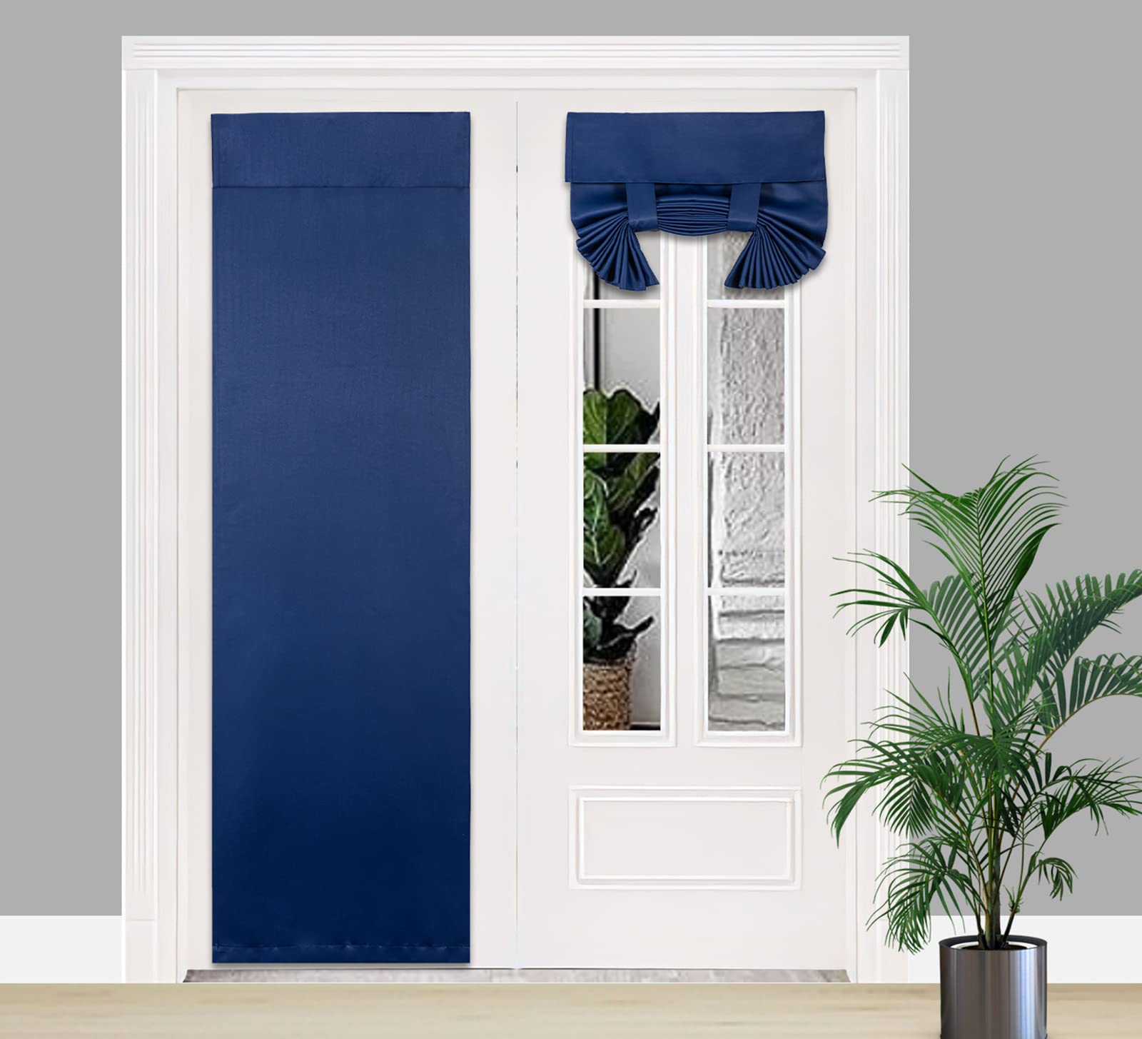 Pi Blackout French Door Curtain,Door Window Shade Privacy Thermal Insulated Long Door Curtain For Glass Door/Sliding Door/Tie Up Shade 1 Panel (W34Xl80,Navy)