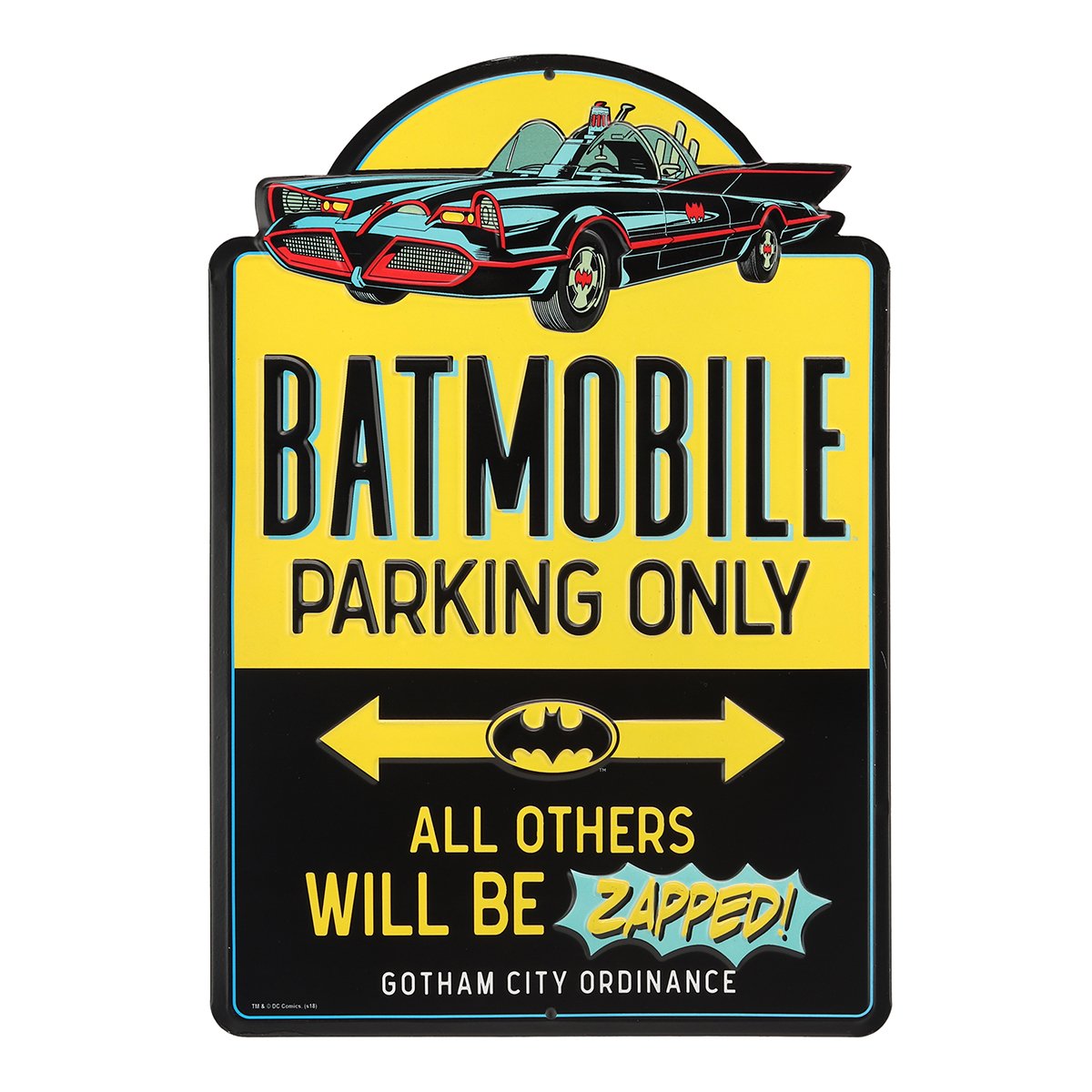 Open Road Brands DC Comics Batman Batmobile Parking Only Embossed Metal Sign - Vintage Batman Sign for Bedroom, Man Cave or Gara