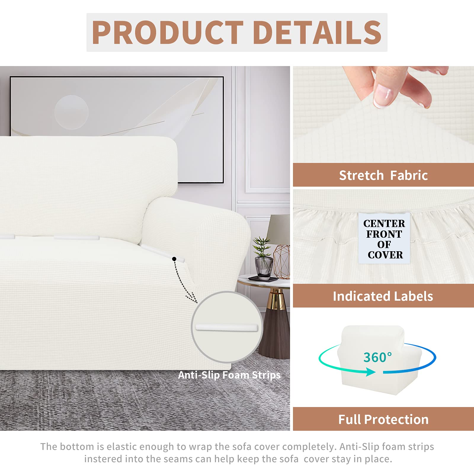 Easy-Going 100% Waterproof Chair Couch Cover, Dual Waterproof Sofa Cover, Stretch Jacquard Sofa Slipcover, Leakproof Furniture Protector For Kids, Pets, Dog And Cat (Chair, Cream)