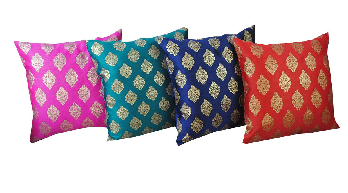 Vireo Dupion Silk Cushion Cover (18X18 Inch, Multicolour)  Set Of 4