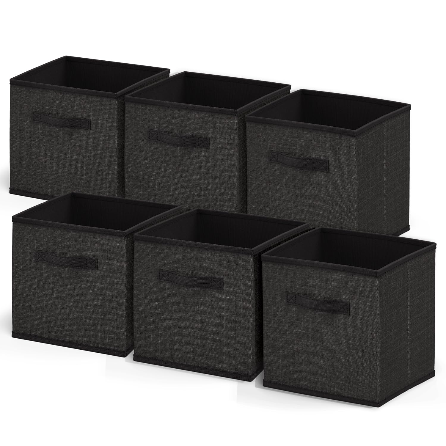 Nestl Foldable Fabric Storage Bins - 6 Cube Organizer with Handles, Black, 11-Inch for Bedroom, Playroom and More