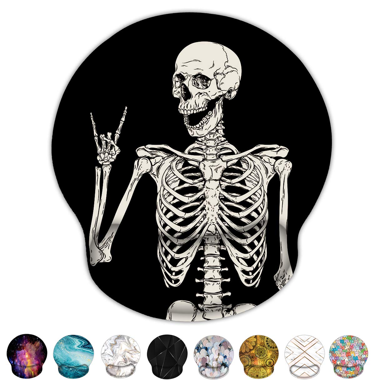 Britimes Ergonomic Mouse Pad With Wrist Support Black Human Skeleton Skull Non-Slip Rubber Base Mousepad For Home Office Gaming
