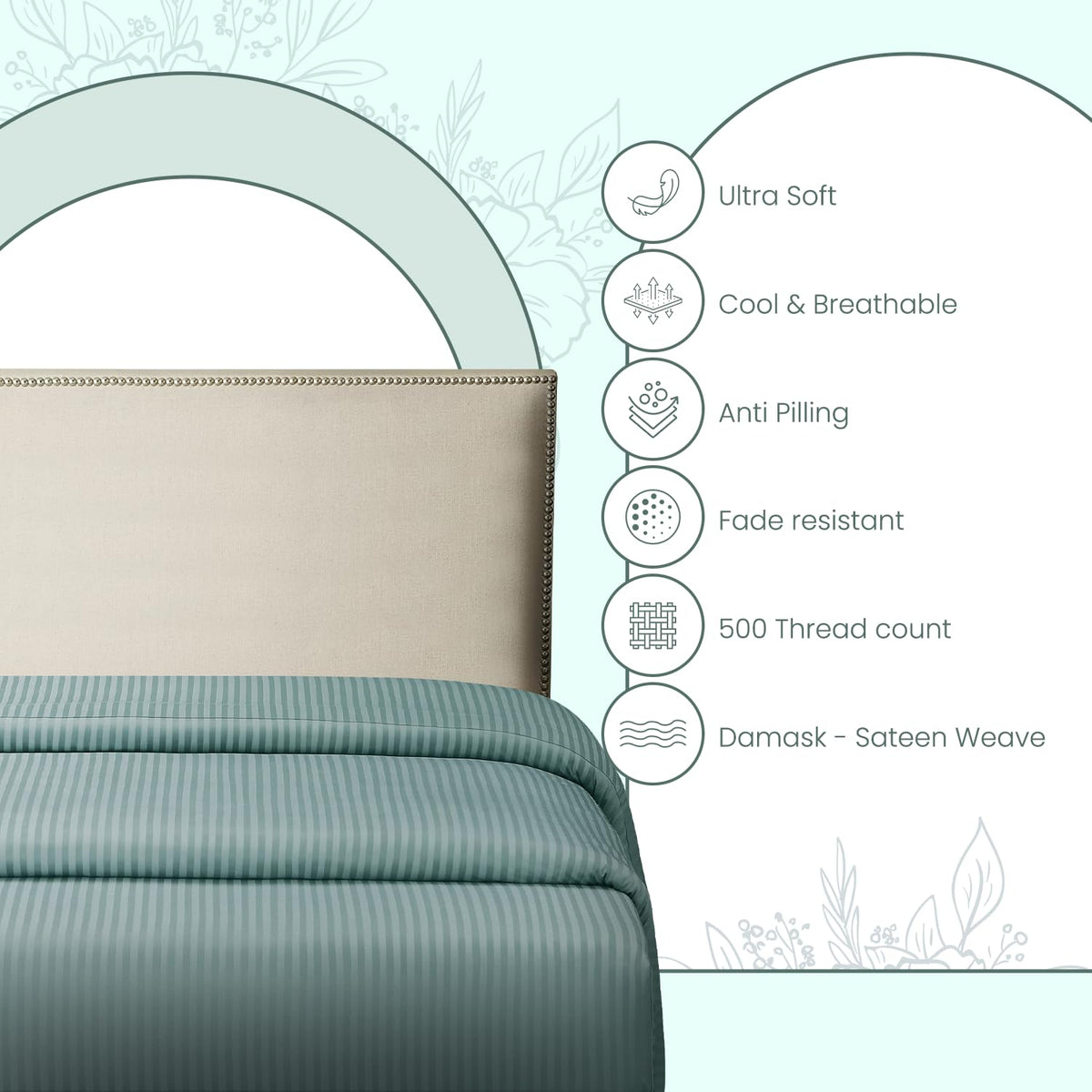 Feather & Stitch New York 1 Piece Fitted Sheet California King Size, 100% Cotton 18 Inch Extra Deep Pocket, 500 Thread Count Premium Sateen Weave, Elastic Fit Mattress Stretchable - Granite Green
