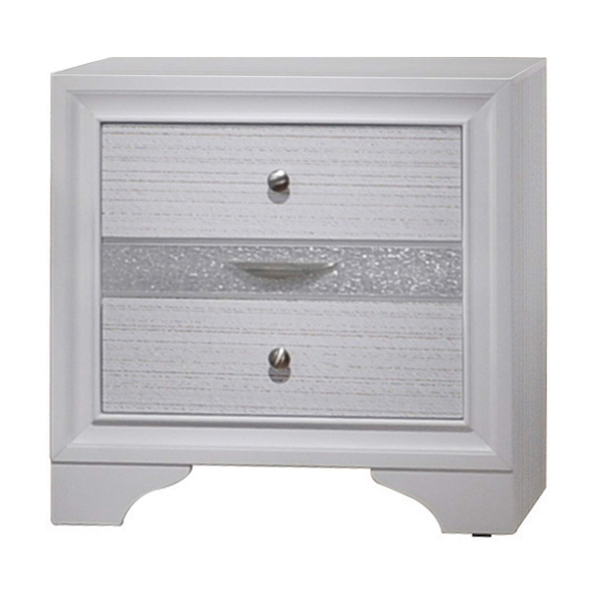 Benzara Stylish 3 Drawers Wood Nightstand By Naima, White