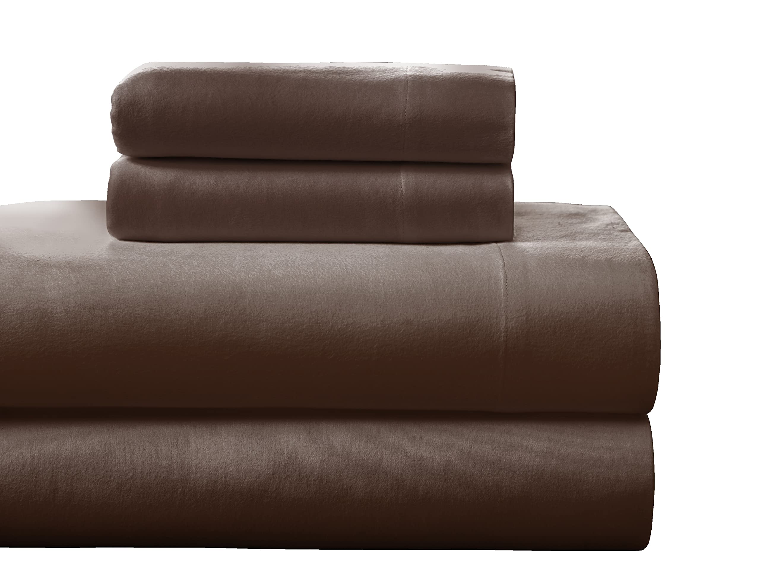 Pointehaven Flannel Deep Pocket Set With Oversized Flat Sheet, King, Chestnut