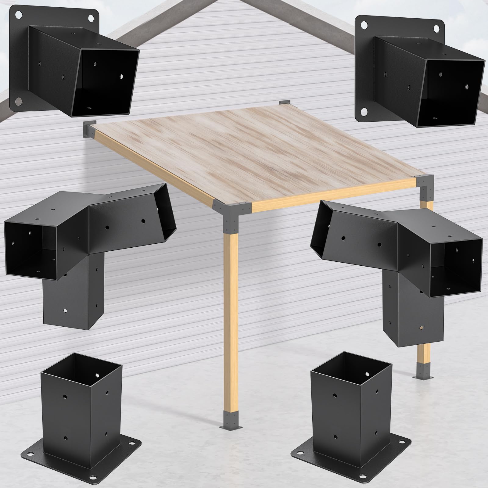 Heavy Duty 15Slanted Roof Wall Mount 4X4 Pergola Bracket Kit,Troptolky Angled 4X4 Wood Post Bracket,Diy Pergola Gazebo Kit 3-Way
