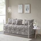 Madison Park Daybed Cover Set-Trendy Design All Season Luxury Bedding With Bedskirt, Matching Shams, Decorative Pillow, Medallion Tufted Dark Grey 75'X39' 6 Piece