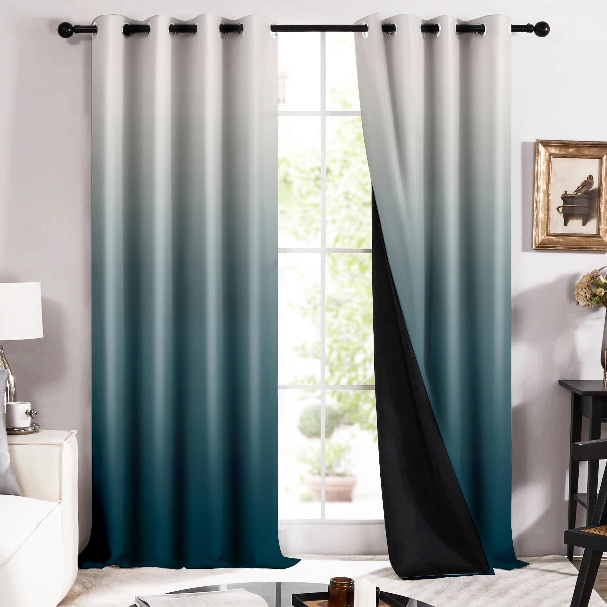 Story@Home 100% True Blackout Semi Long Door Curtains 8 Feet Long Set Of 2 | Gradient Printed | Room Darkening | Ombre Curtain F