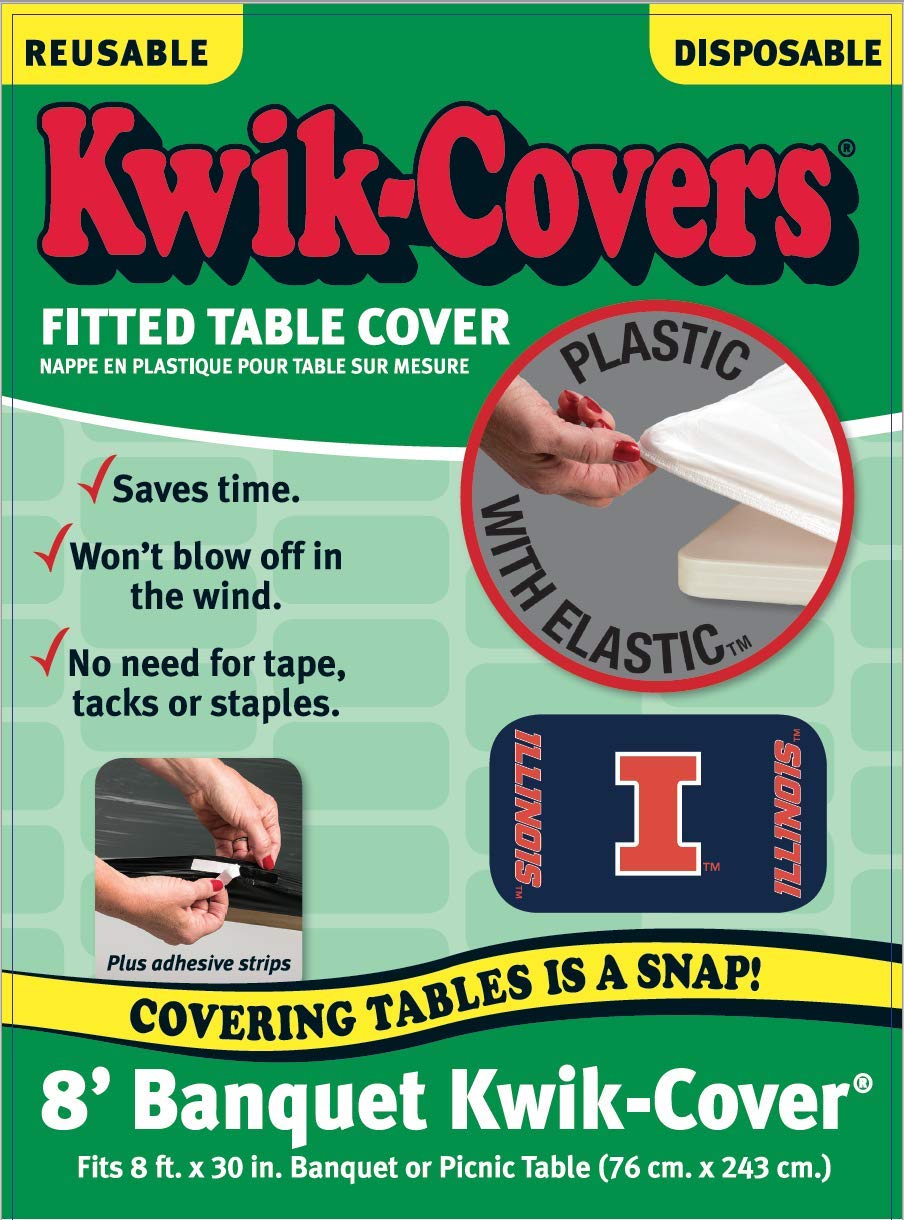 Collegiate Kwik-Covers Rectangle Plastic Table Covers, Bundle Of 2 (University Of Illinois, 8')