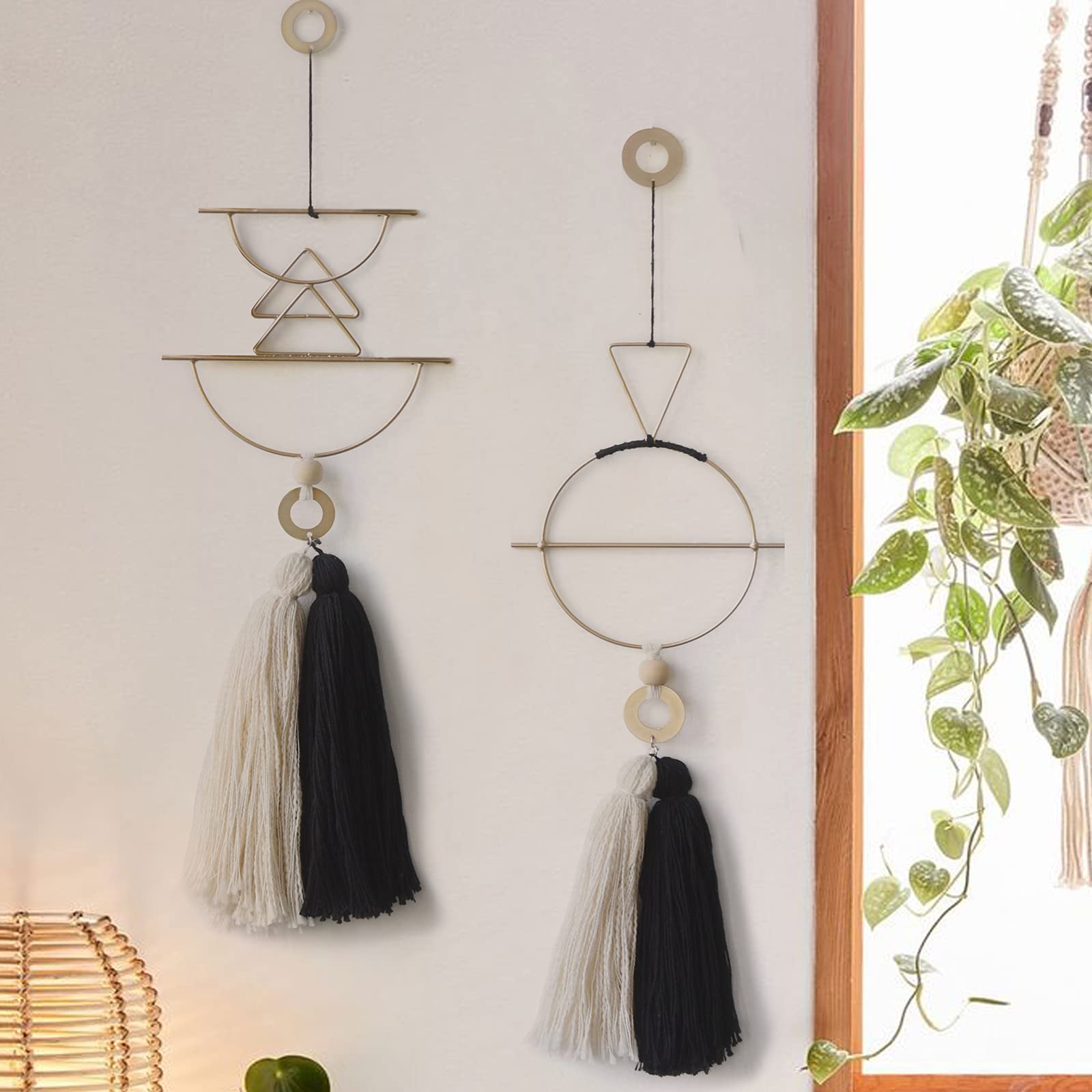 Cute Wall Hanging Macrame Wall Hanging Brass Wall Art Tassel Handmade Home D  cor (Gold)