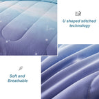 Dinjoy Girls Women Comforter Set King Size Ombre Blue Purple Rainbow Bedding Set 7 Pieces Bed In A Bag For Teen Adult (1 Comfort