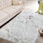 ORINOVA White and Grey Faux Shaggy Fur Rug for Living Room Plush Washable Sheepskin Fur Area Rugs 3x5 Nursery Rug