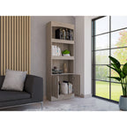 Dozza Bookcase with 3 Shelves, Double Door Cabinet, and Metal Handles, Light Gray