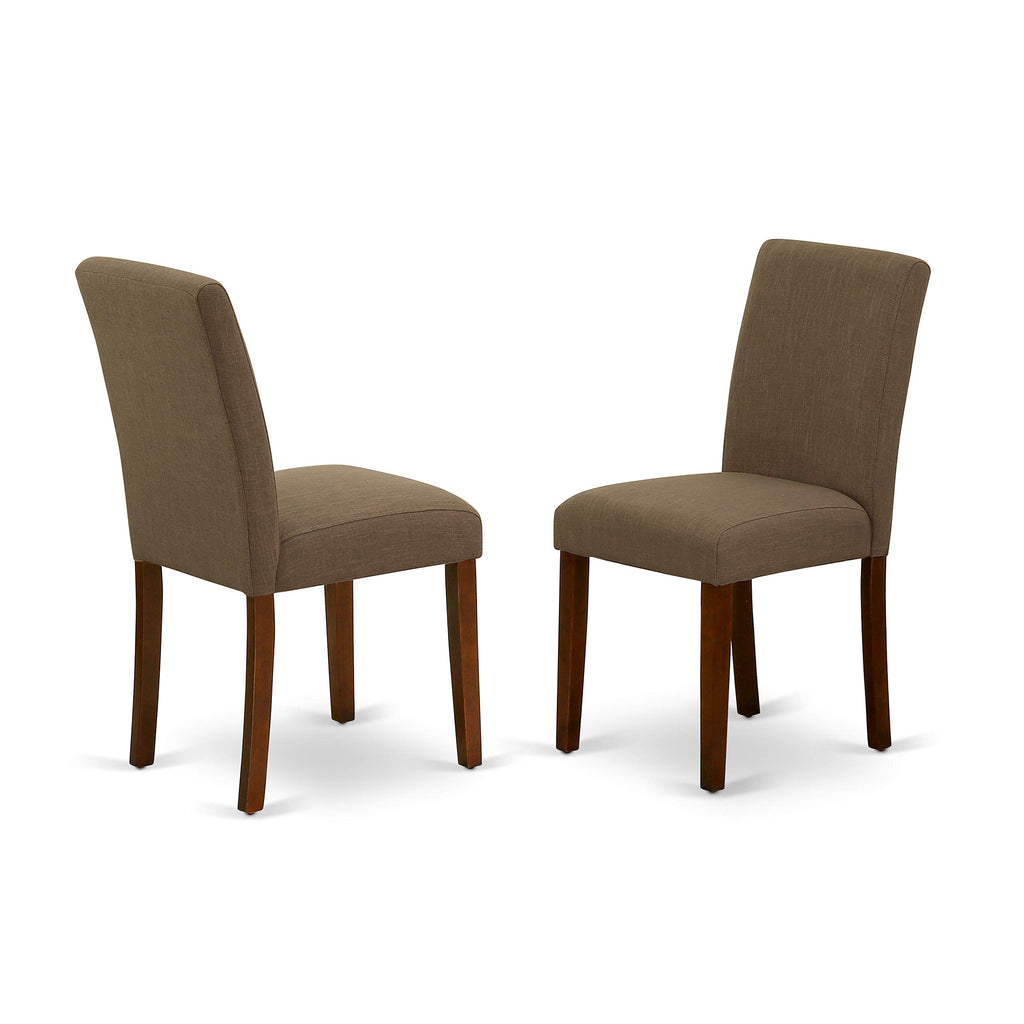 East West Furniture HBAB3-MAH-18 3 Piece Dining Room Table Set Contains a Round Kitchen Table with Pedestal and 2 Coffee Linen Fabric Parson Dining Chairs, 42x42 Inch, Mahogany