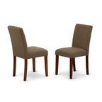 East West Furniture HBAB3-MAH-18 3 Piece Dining Room Table Set Contains a Round Kitchen Table with Pedestal and 2 Coffee Linen Fabric Parson Dining Chairs, 42x42 Inch, Mahogany