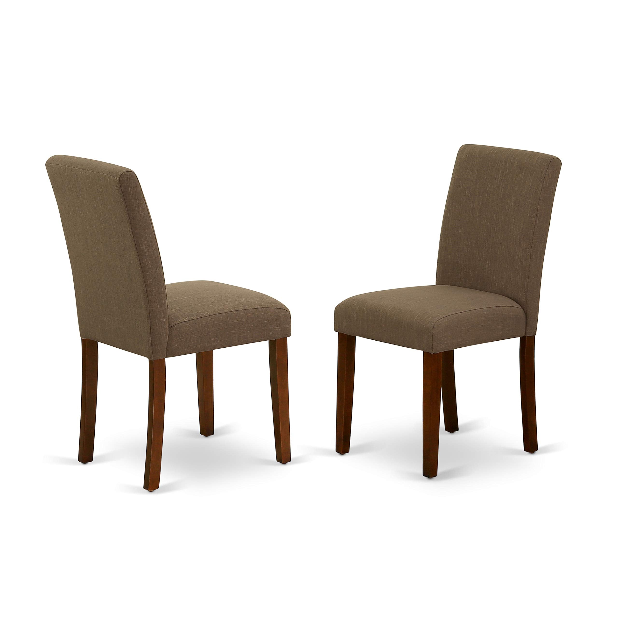 East West Furniture HBAB3-MAH-18 3 Piece Dining Room Table Set Contains a Round Kitchen Table with Pedestal and 2 Coffee Linen Fabric Parson Dining Chairs, 42x42 Inch, Mahogany