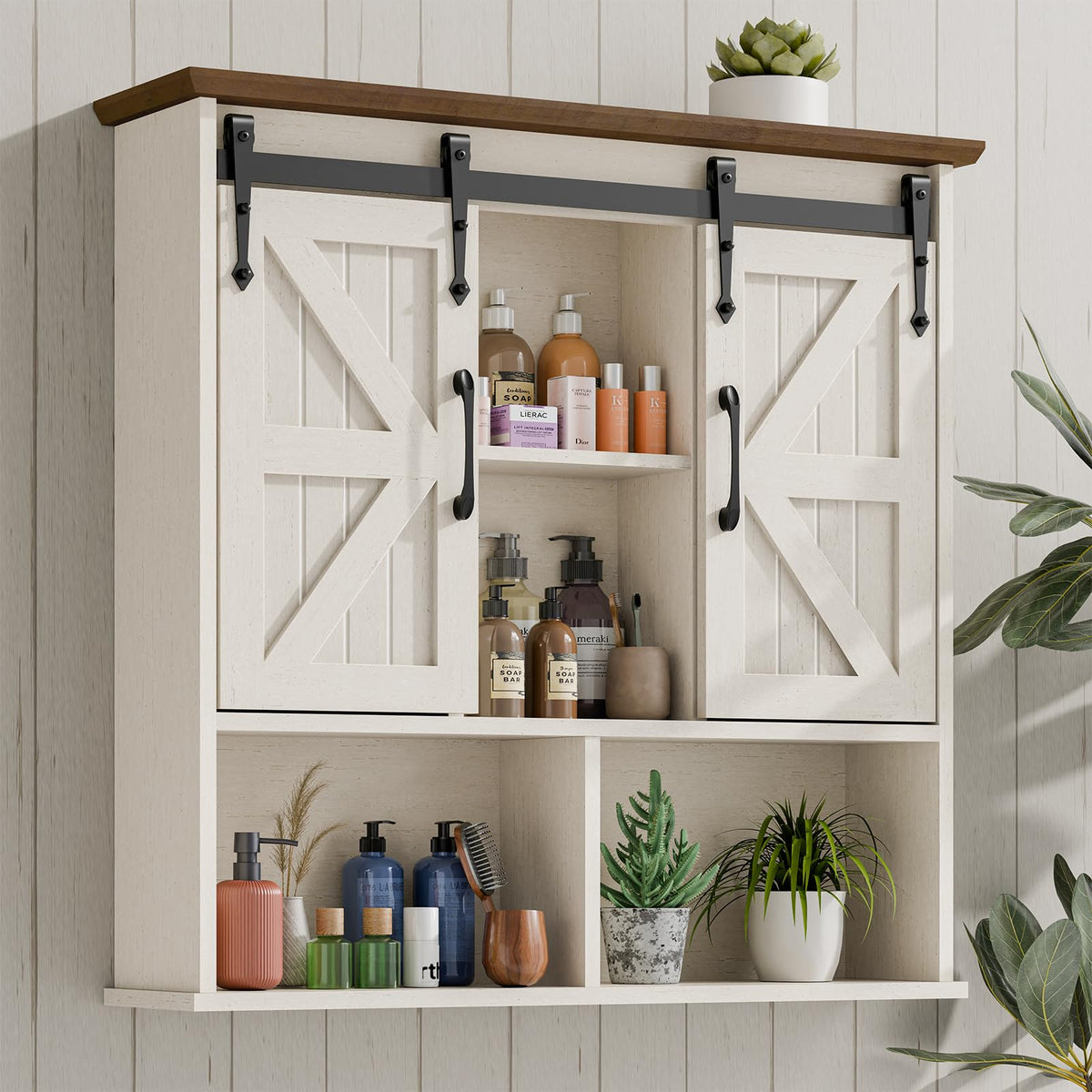 Vabches Bathroom Wall Cabinet, Farmhouse Medicine Cabinet, Rustic White