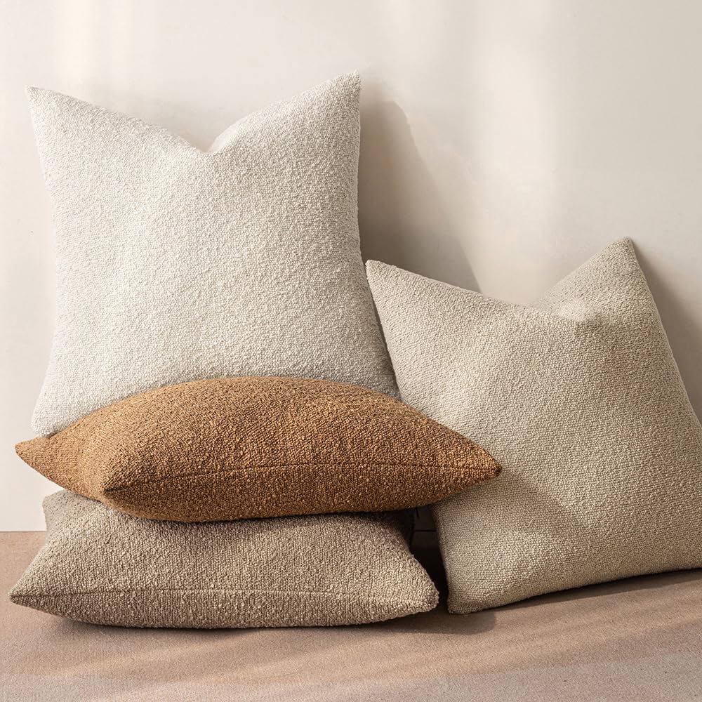 Miulee 18X18 Inch Decorative Pillow Covers For Couch Bed Set Of 2 Textured Boucle Neutral Throw Pillows Khaki Accent Solid Cushion Pillowcase Cozy Soft Chair Sofa Livingroom Home Decor
