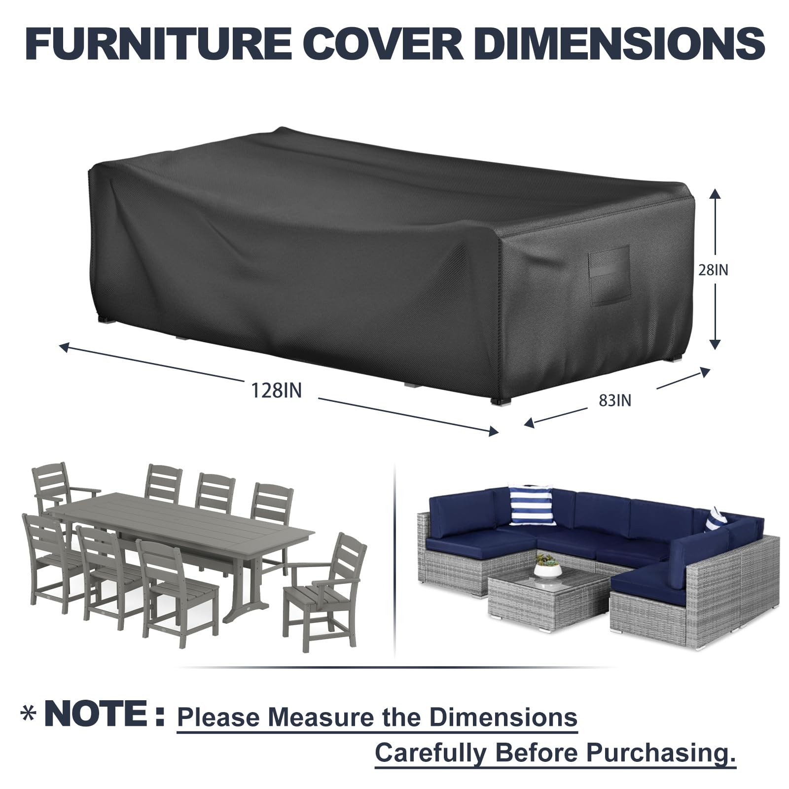 Patio Furniture Set Cover, Rectangular Waterproof Outdoor Table And Chair Set Cover,Furniture Cover For Sectional Sofa Set,Tear-Resistant Material Dust-Proof Couch Cover. (128''Lx83''Wx28''H)