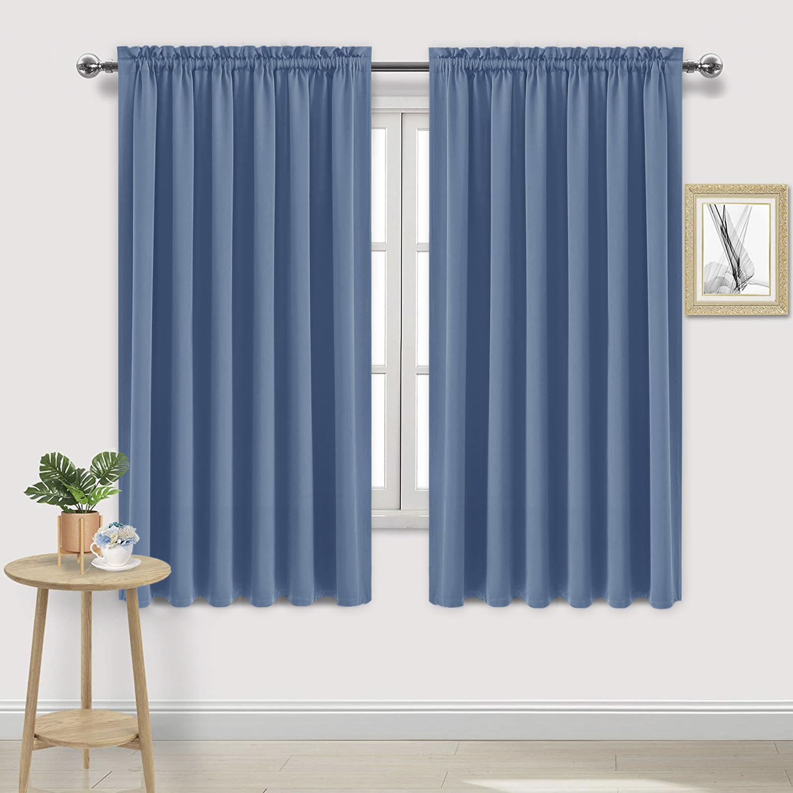 Dwcn Blackout Curtains For Living Room Thermal Insulated, Energy Saving & Noise Reducing Bedroom Curtains, Dusty Blue, W 70X L 7