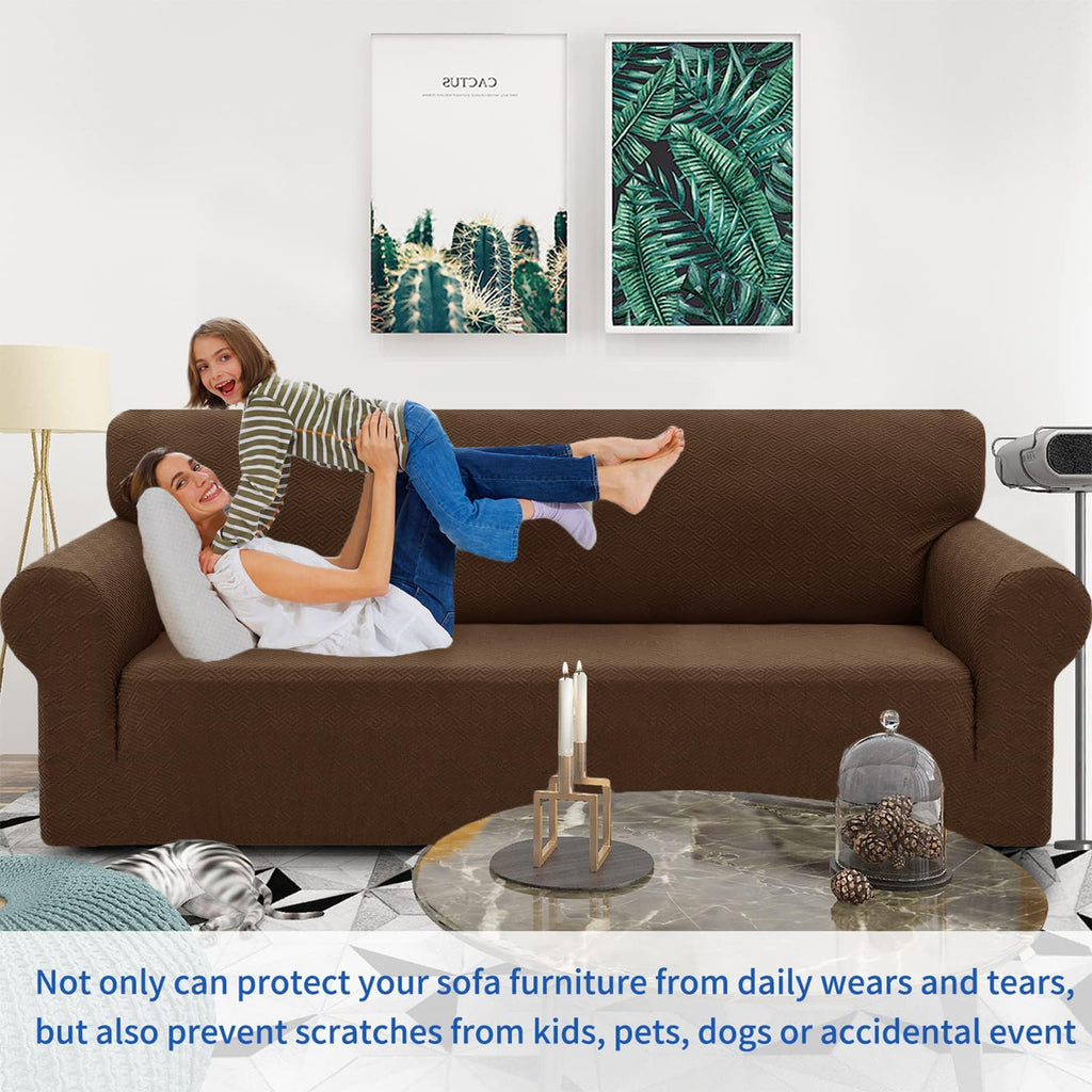 Znsayotx 1 Piece Jacquard Chair Slipcovers For Living Room High Stretch Chair Covers With Arms Anti Slip Pets Friendly Couch Sofa Armchair Cover Furniture Protector (Small, New Pattern Coffee)