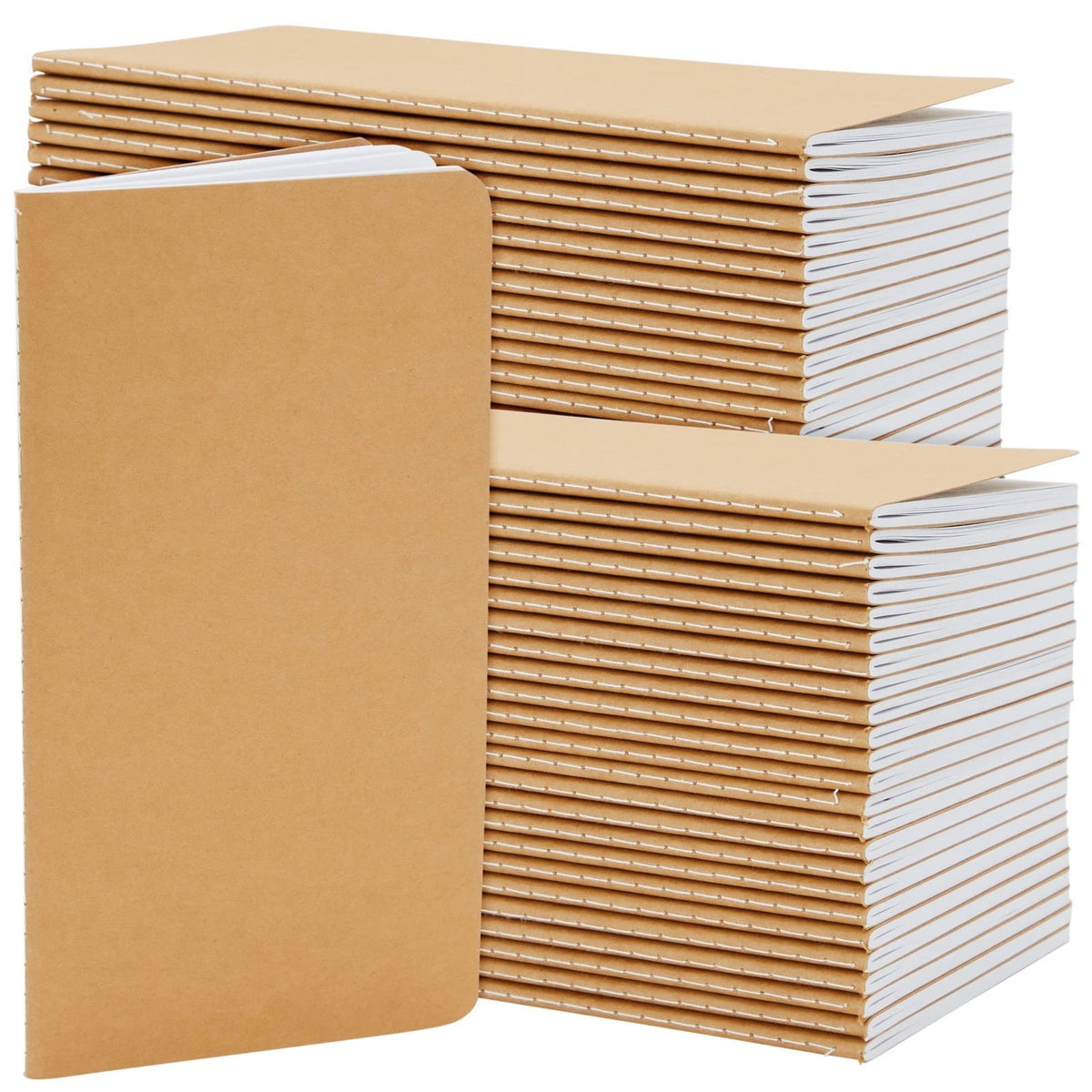 Paper Junkie 48 Pack Kraft Paper Notebooks Bulk, H5 Lined Journals For Writing, Students, Office, Travelers (80 Pages) - Travele