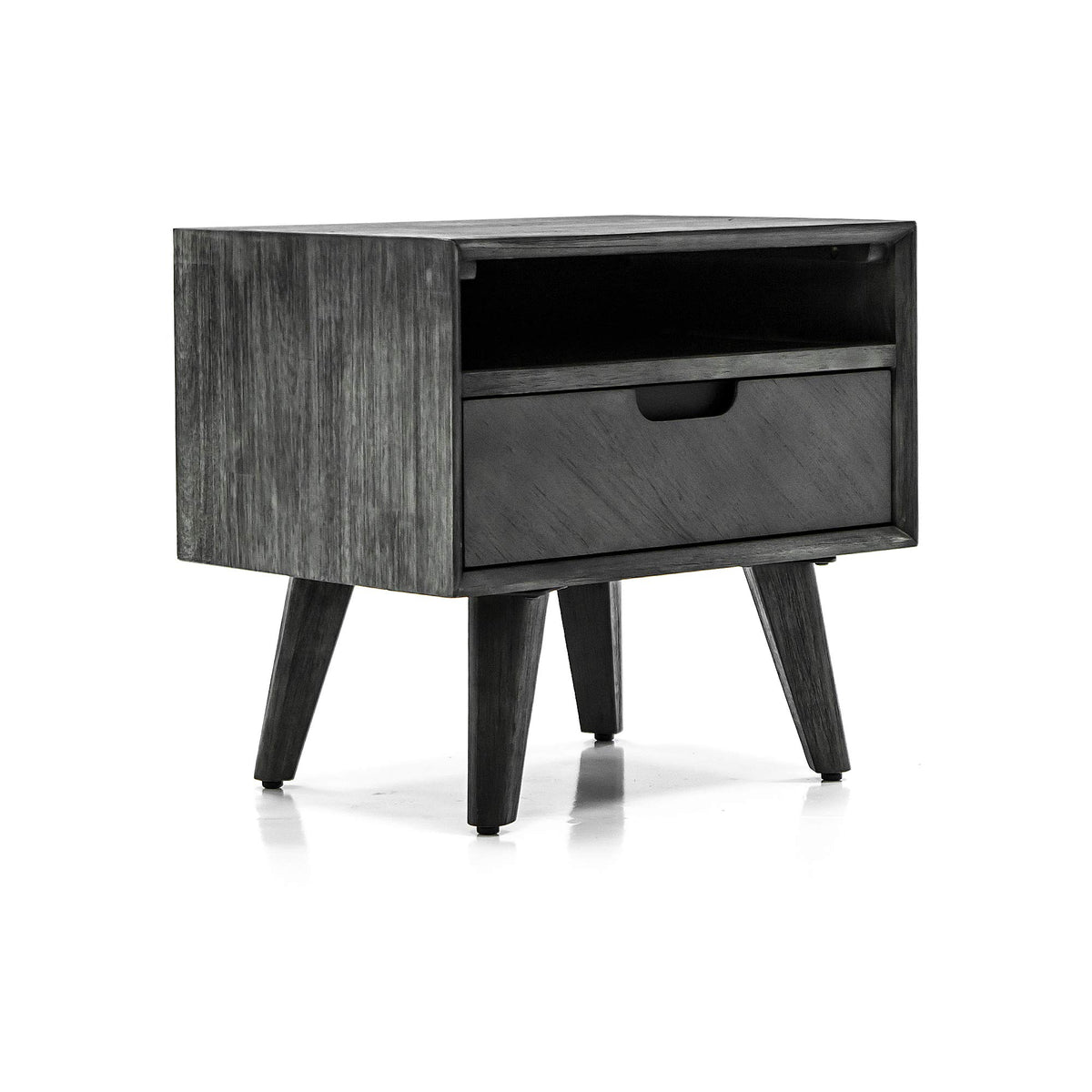 Mohave Midcentury Acacia Bedside Table Nightstand, 22 Inch  Wide, Tundra Gray
