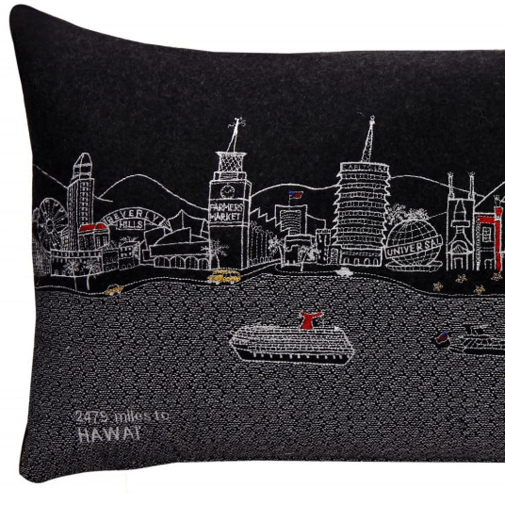 HomeRoots Grey 24' Black Los Angeles Nighttime Skyline Lumbar Decorative Pillow