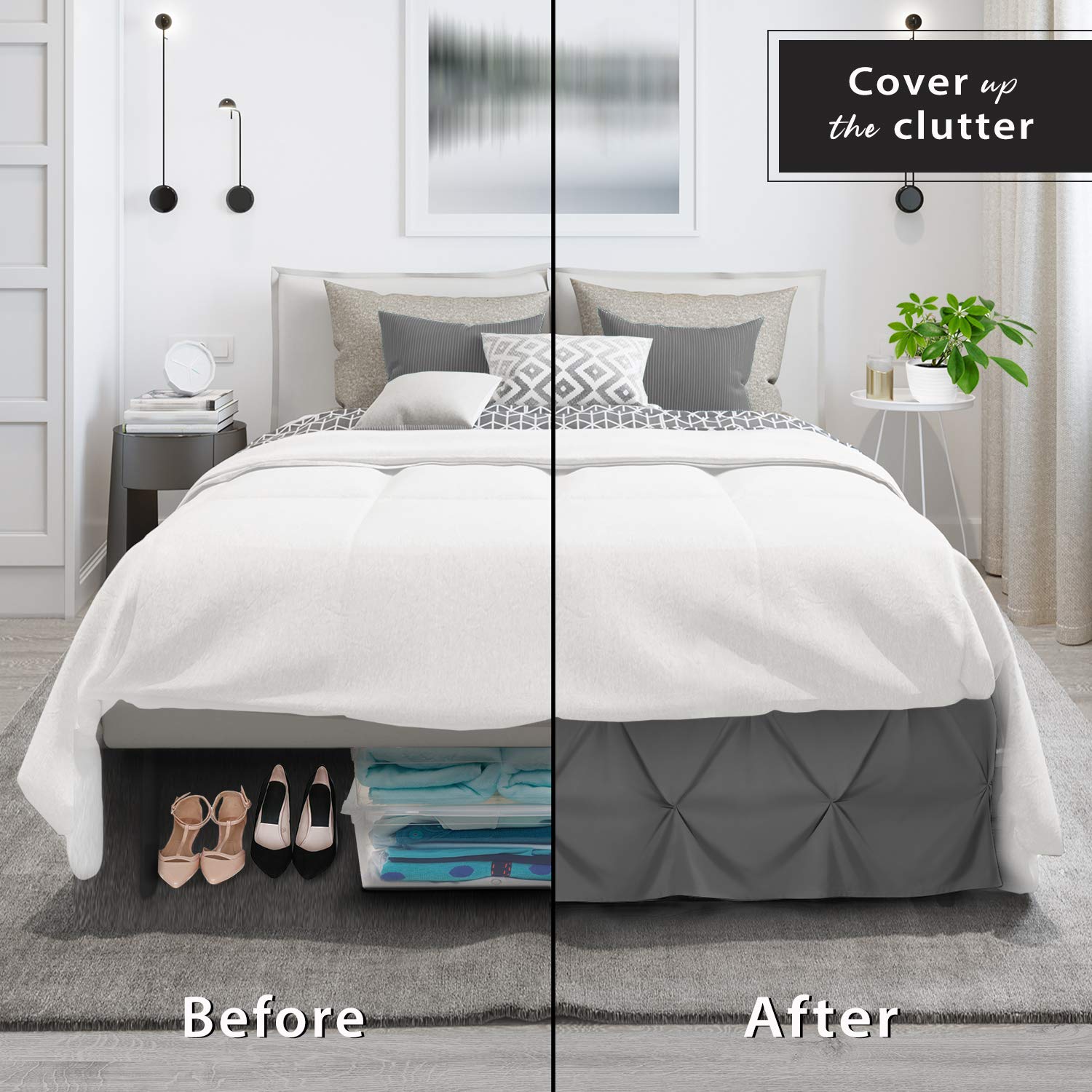 Nestl Grey Bed Skirt Twin Size, Pinch Pleat Twin Bed Skirt, 14' Inch Drop Twin Bedskirt, Hotel Quality Grey Bed Skirts, Premium Microfiber Bedskirt For Twin Bed, Grey Twin Bed Skirt